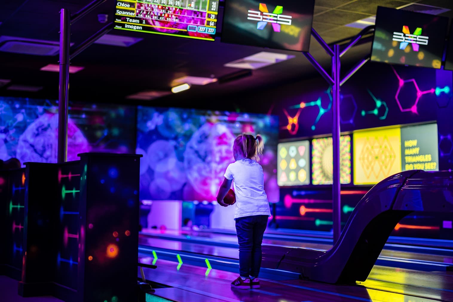 Glowzone Bowling in The Hive little girl bowling