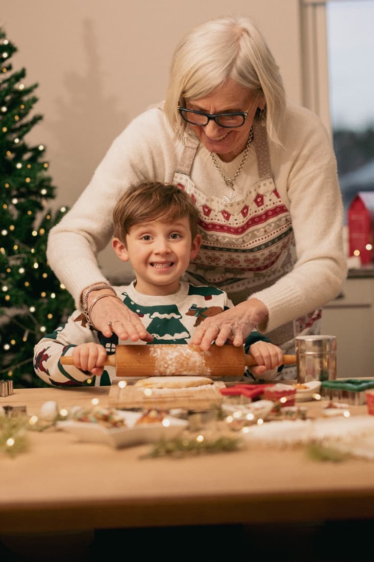 Christmas baking nan and grandson in lodge Bluestone