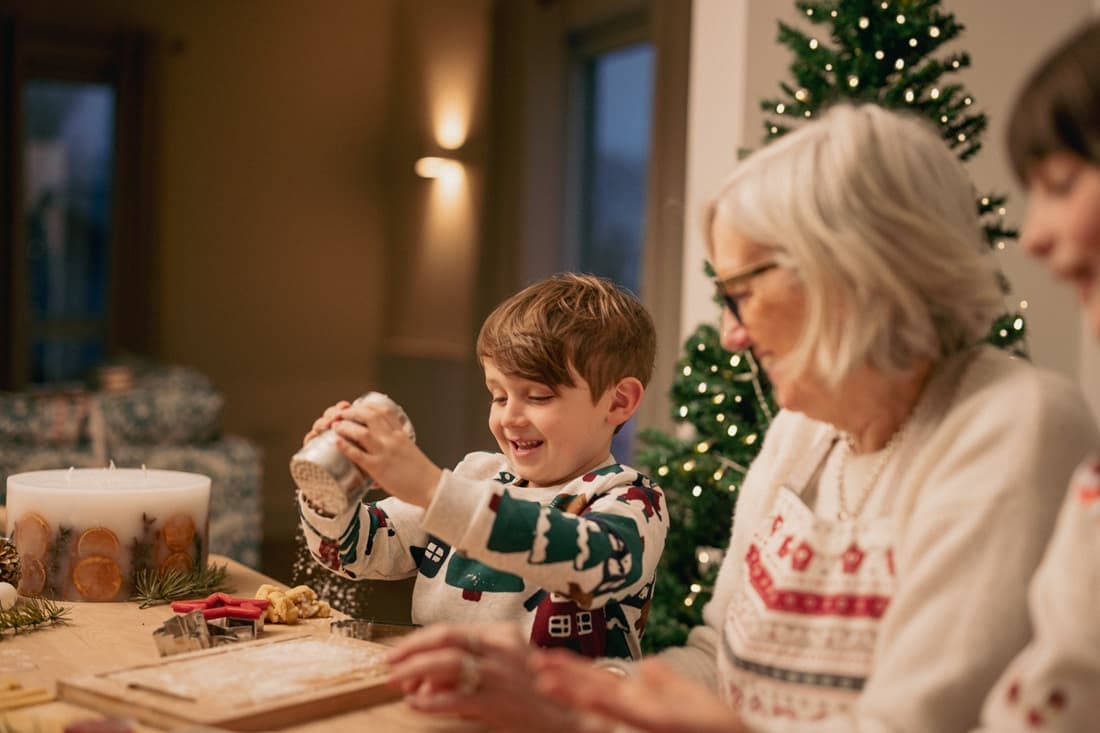 Christmas baking nan and grandson in lodge bluestone