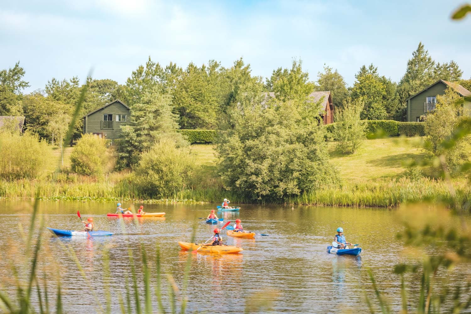 Family Kayaking on the lake at Bluestone