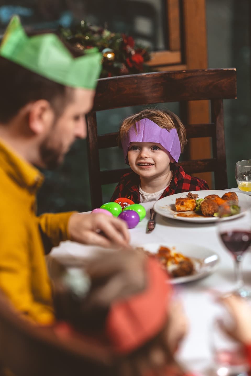 Boy And Dad Christmas Dinner