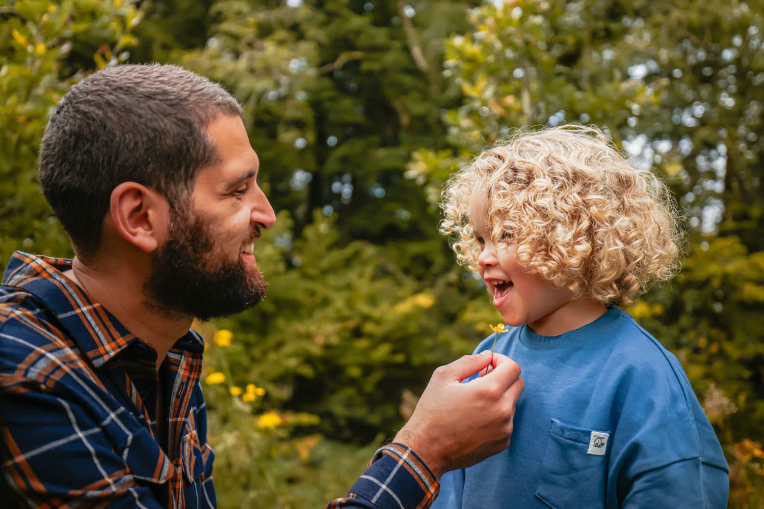 Happy Dad & Son In Nature