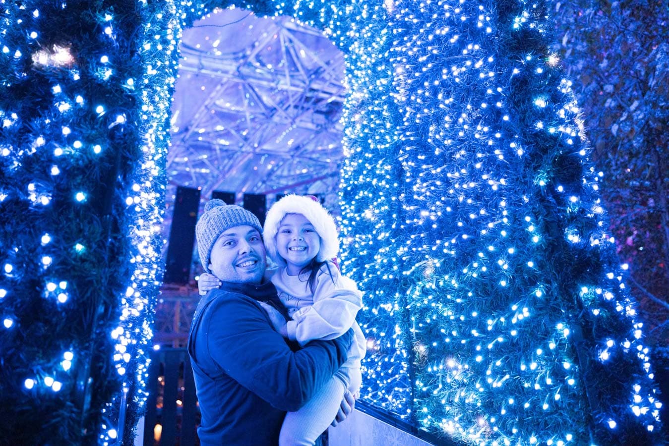 Dad and daughter Christmas lights at Bluestone