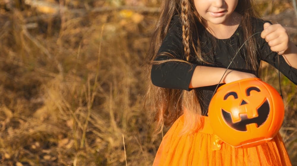 Girl Trick or Treating Pumpkin Bluestone