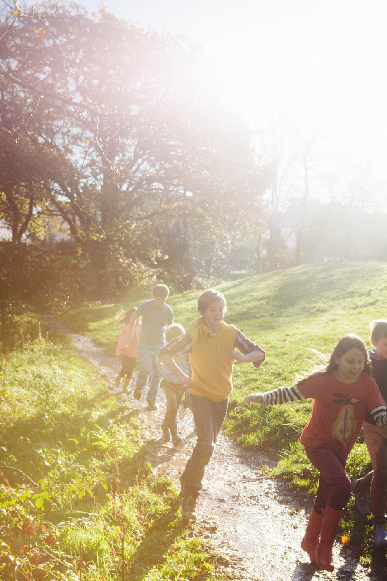 Spring kids in puddles