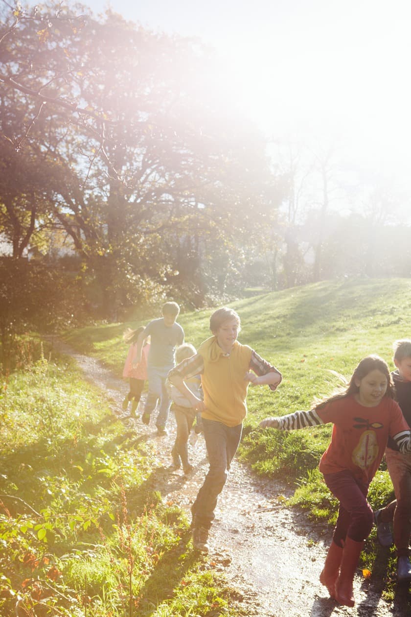 Kids Running Into Forest