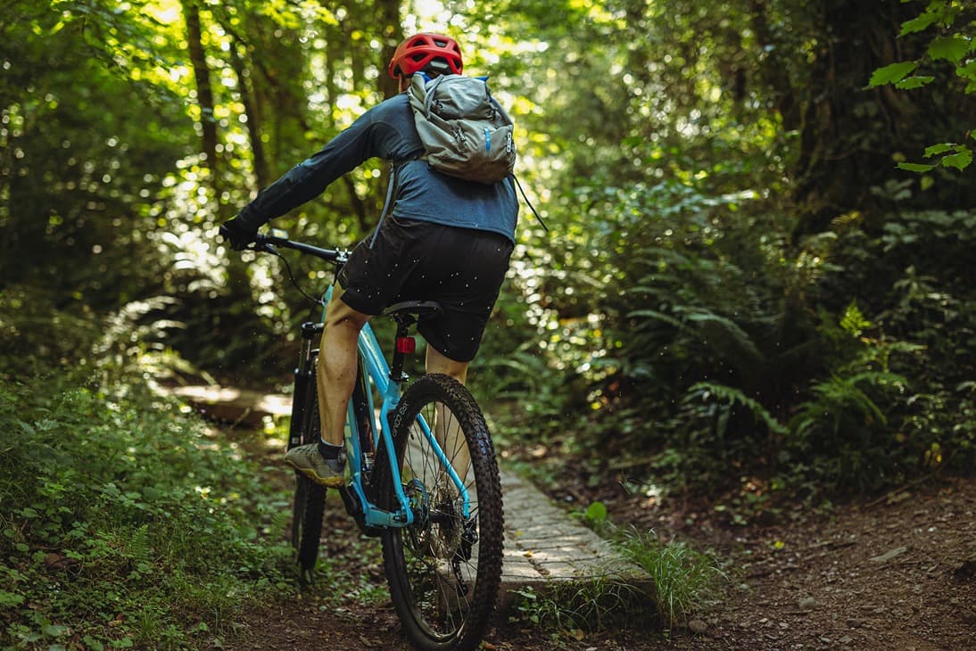 Electric Mountain Bike Over Wood