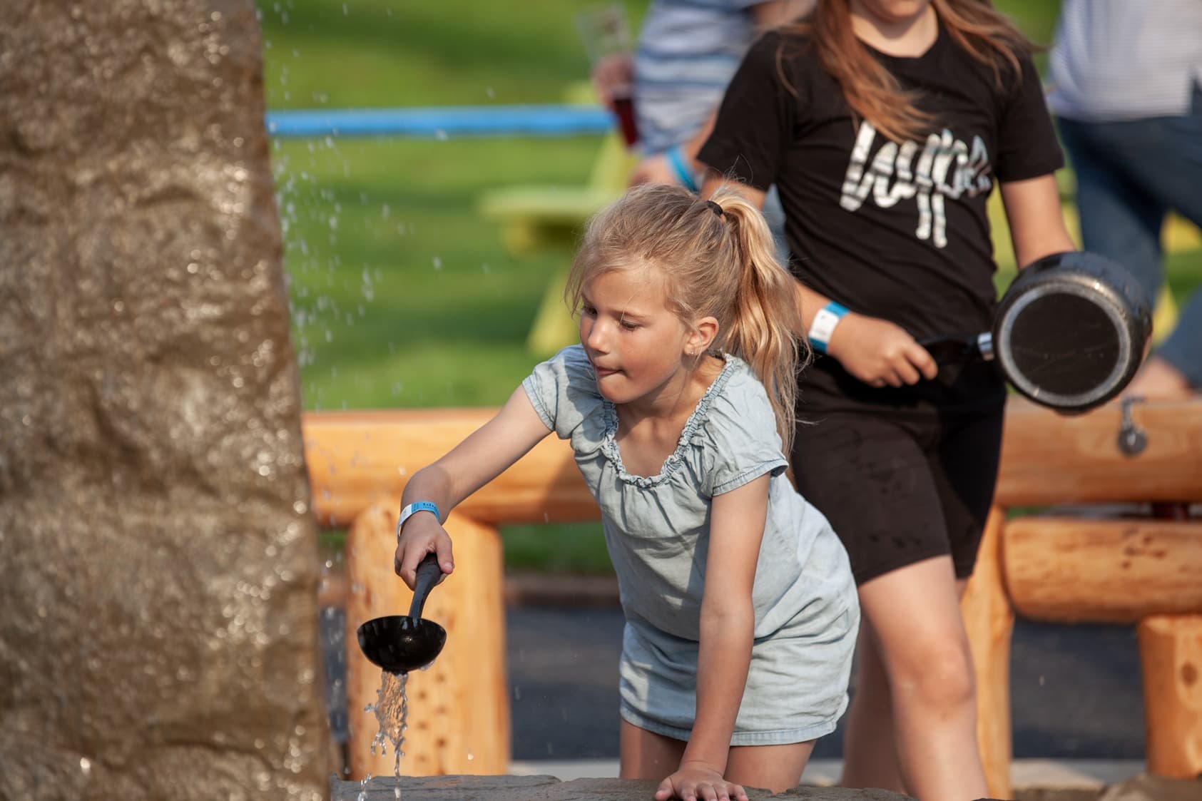 Water Play, Girl Playing In Fountain