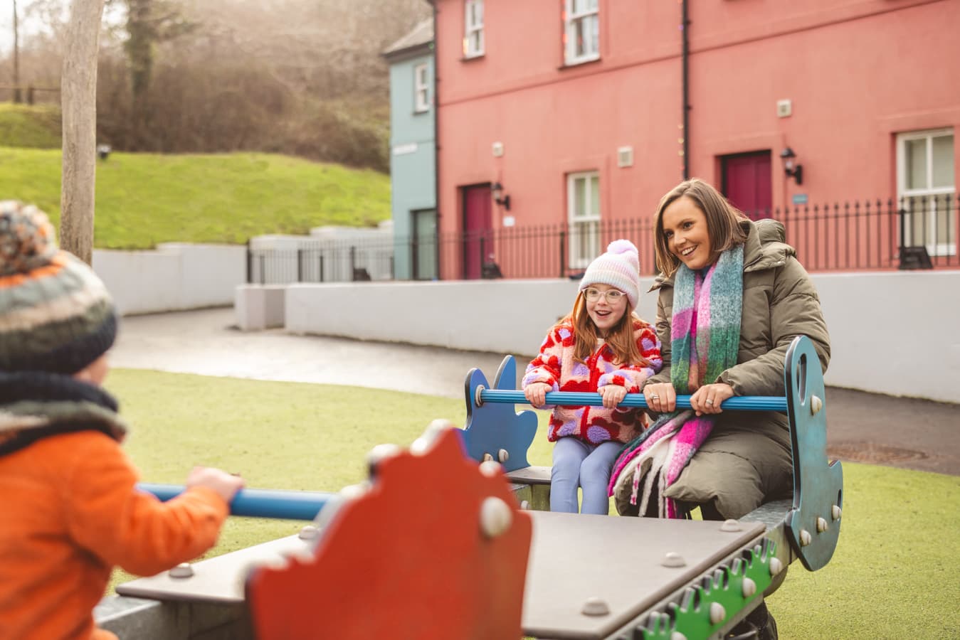 Mum and Daughter park in the village Bluestone