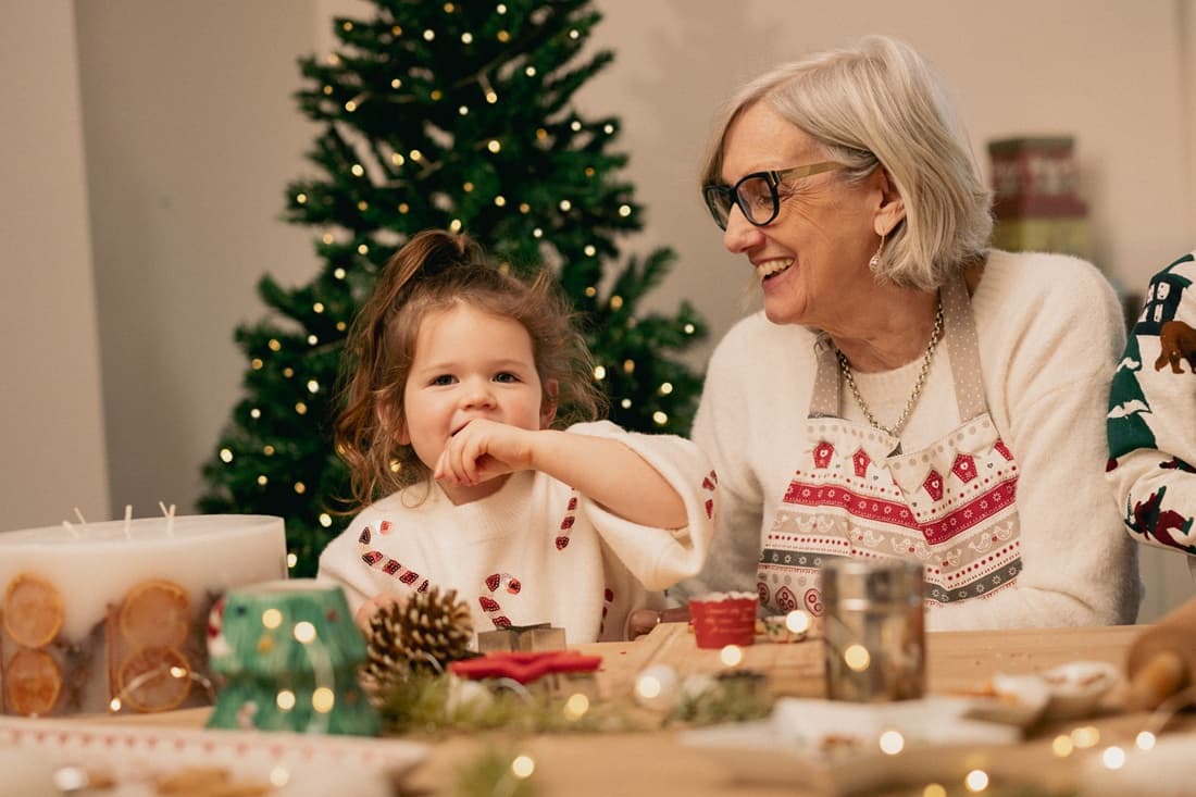 Christmas baking nan and granddaughter in lodge Bluestone