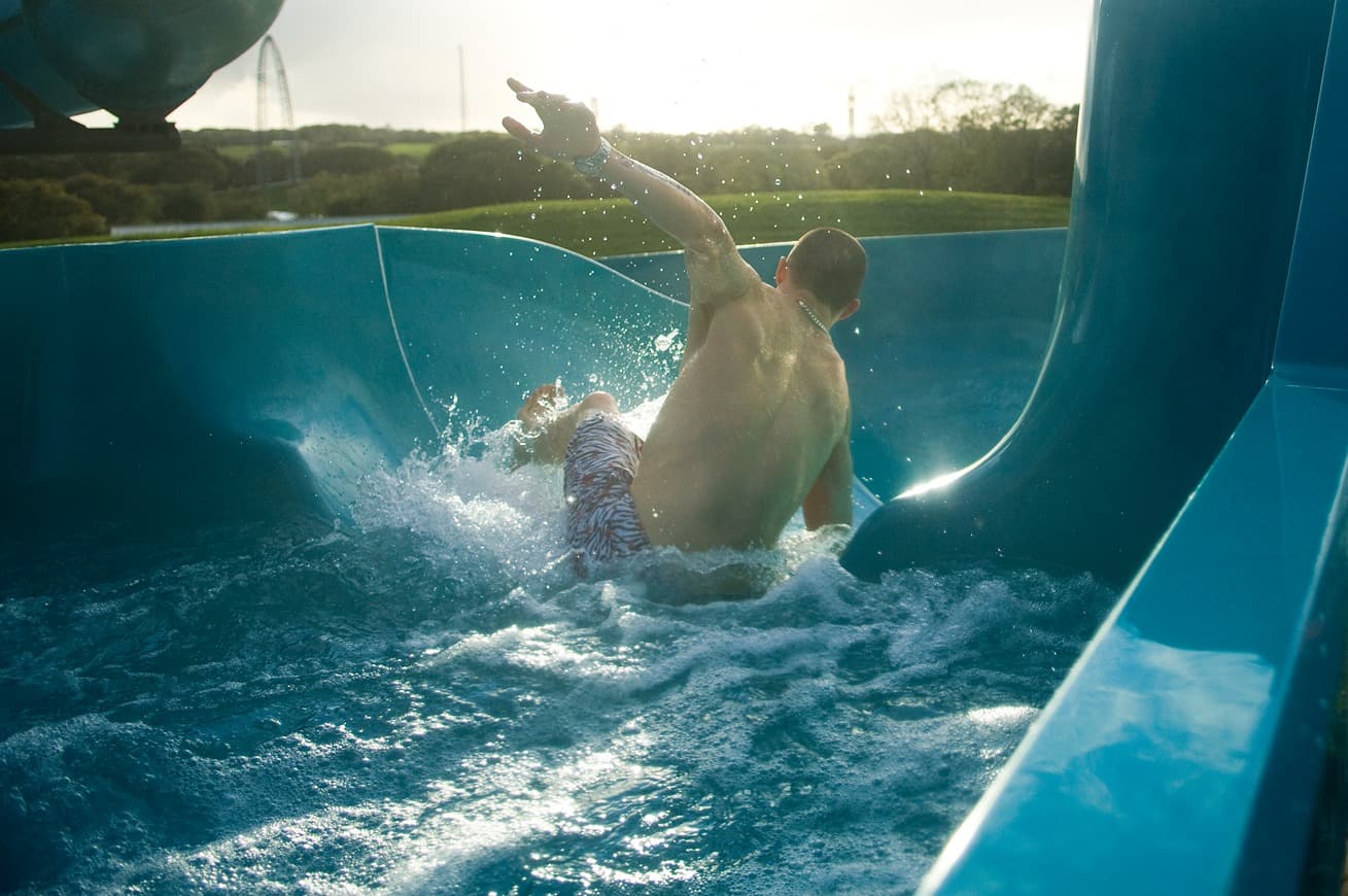 Blue Lagoon Waterpark Man Outside Flume