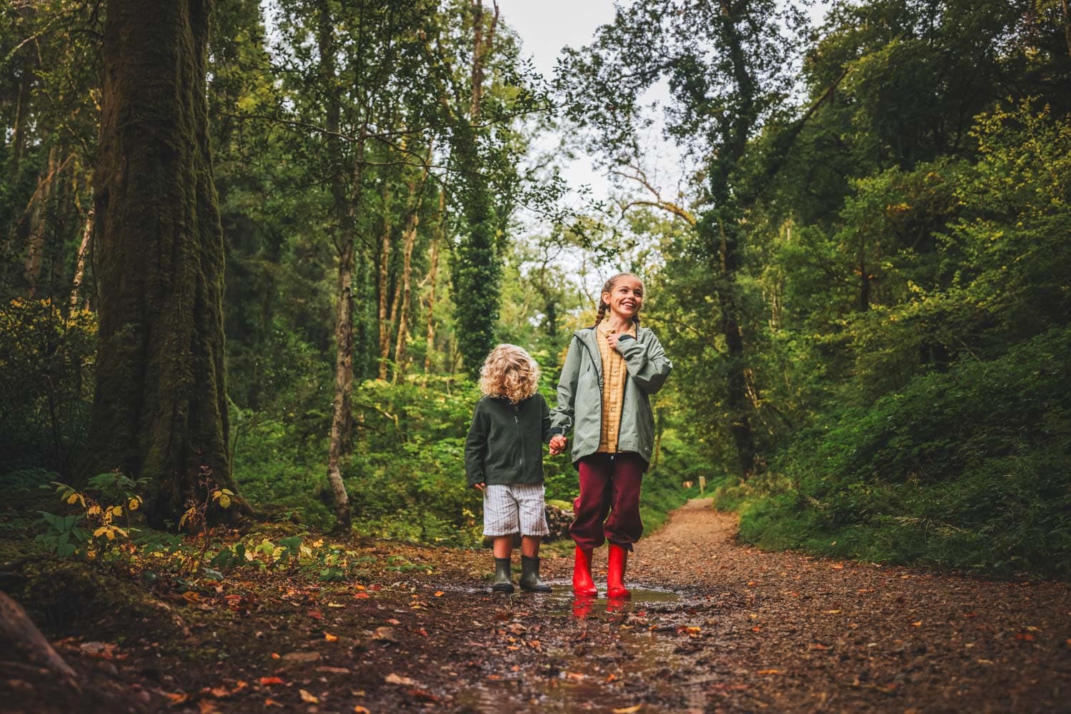 Children In Wellies On Nature Trail